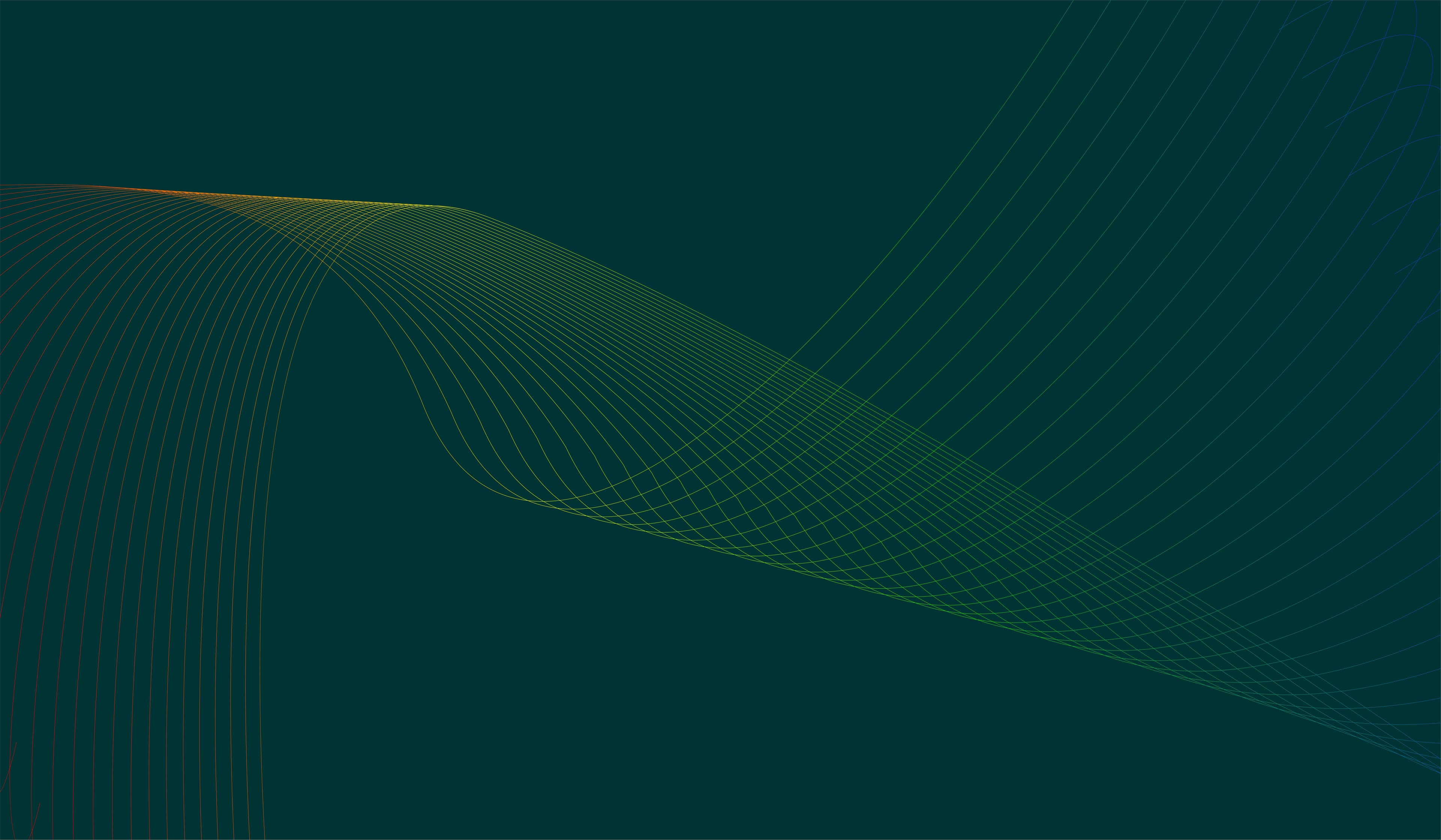 Abstract image showing wavy lines on a dark green background.